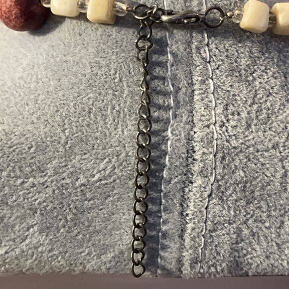 Lovely Authentic Shell & Natural Stone Agate Jasper Cube Beaded Boho Necklace - Picture 9 of 9